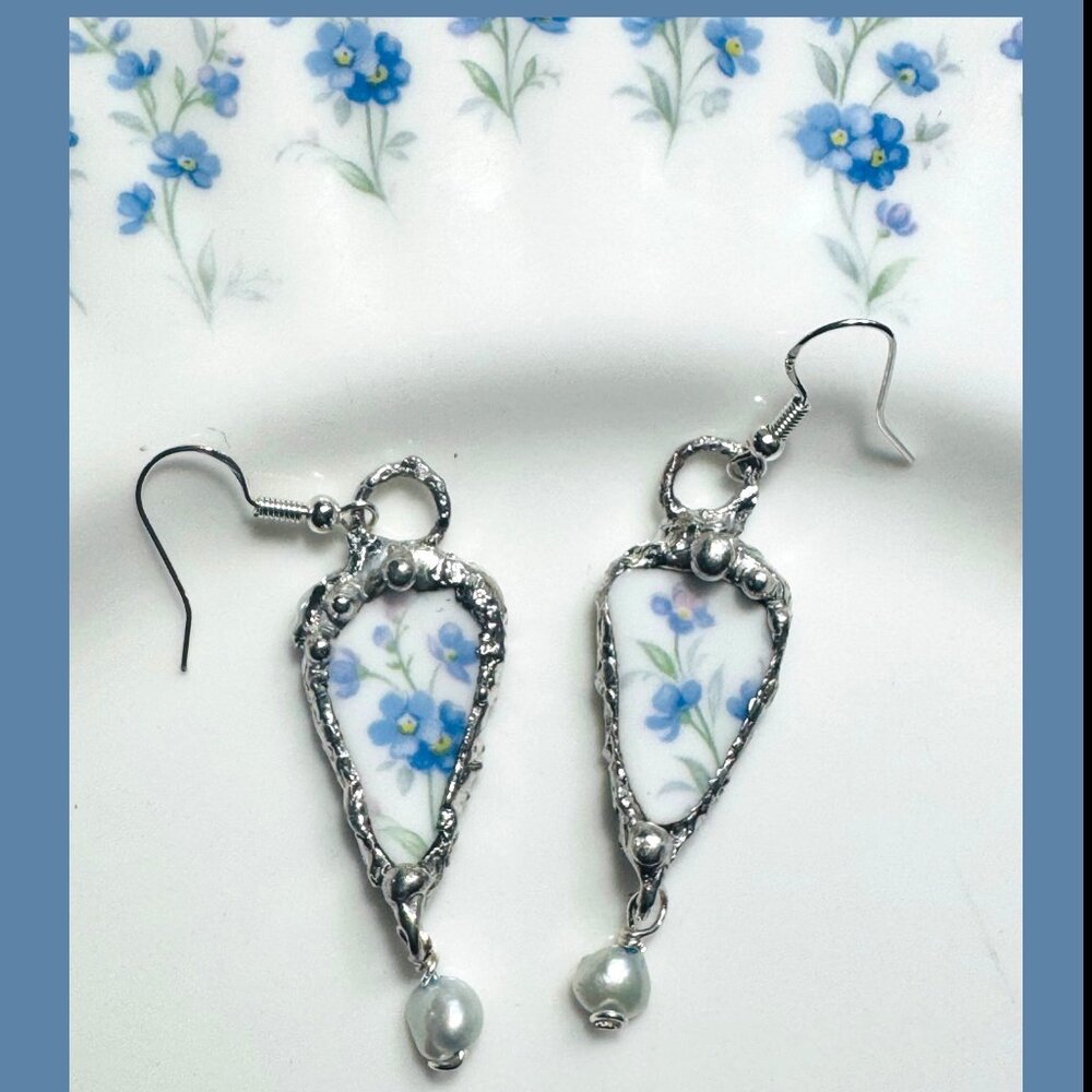 Royal Albert 1976 Memory Lane Earrings with Boho Metalwork & Freshwater Pearls